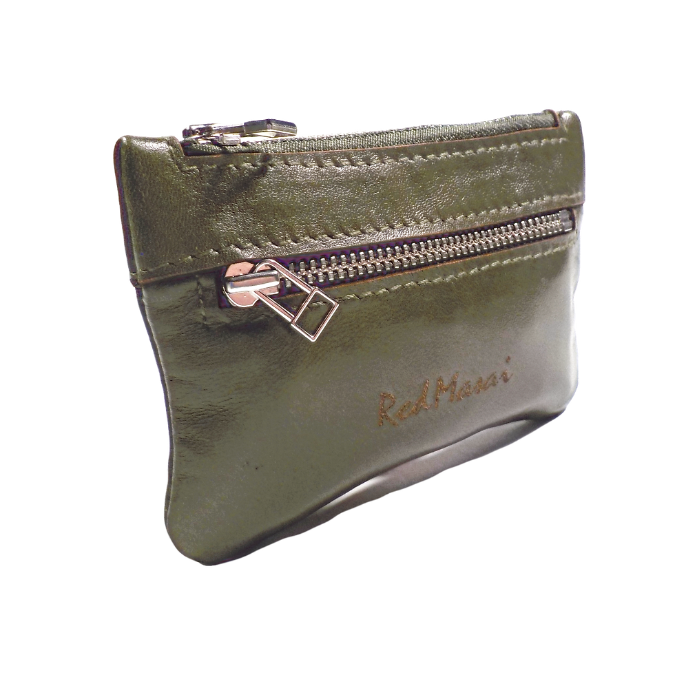 Miniatura: Cartera-monedero de cuero cremalleras Hiru. color kaki