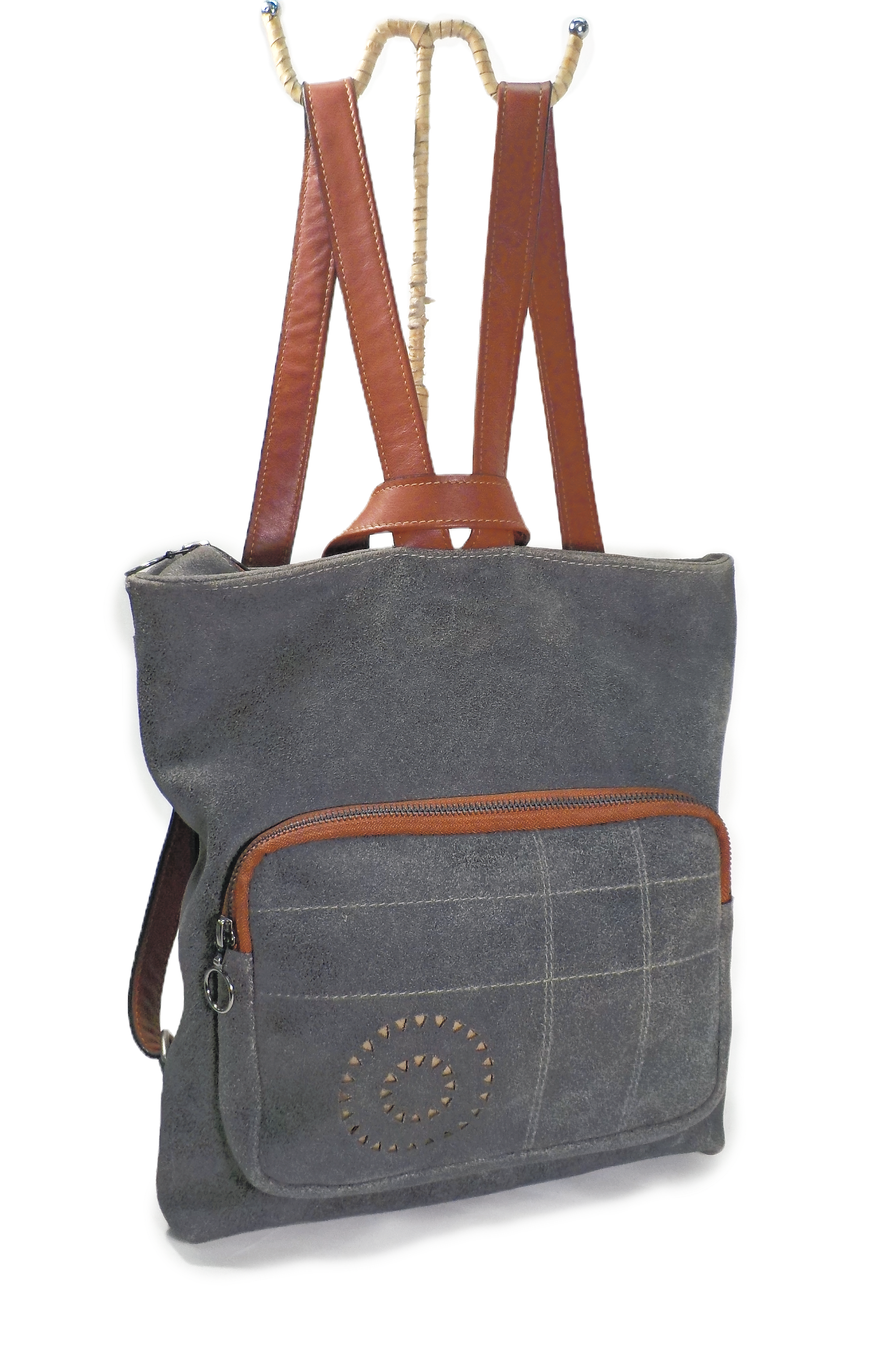 Mochila Ante gris lavado combinado con teja LURRA