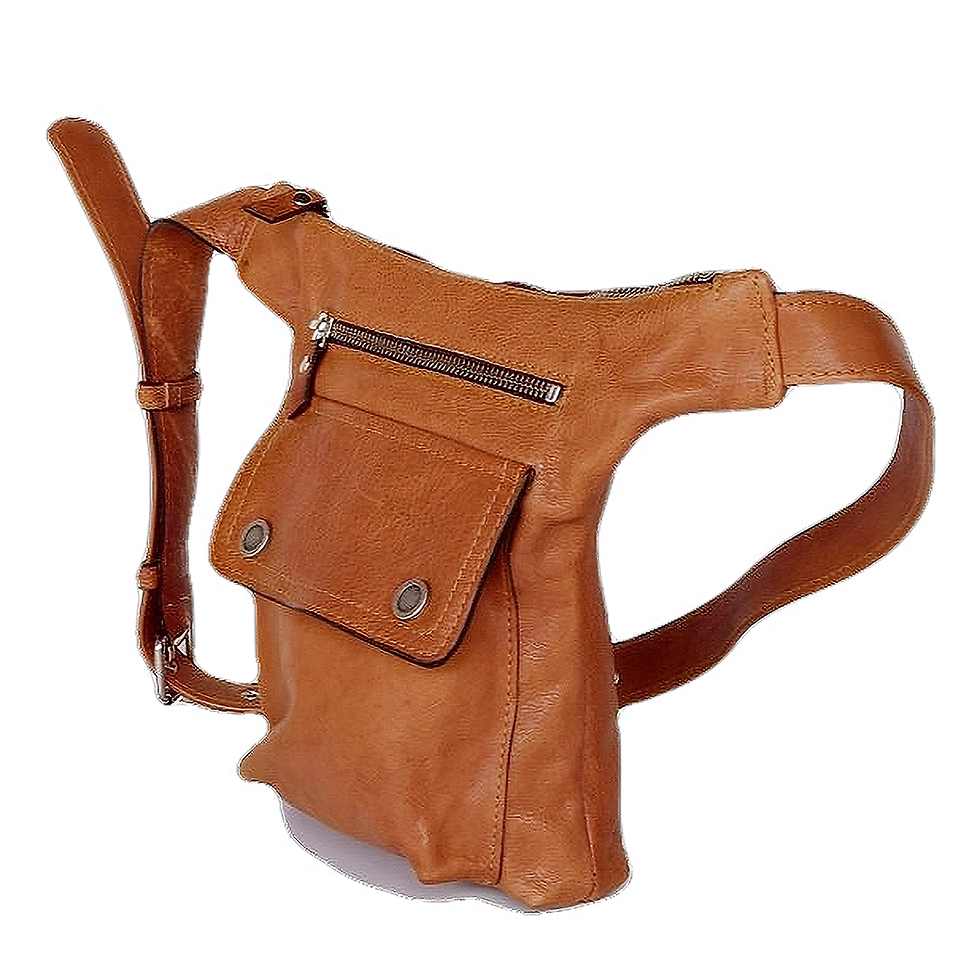 Riñonera Ion camel de cuero RedMasai vista frontal