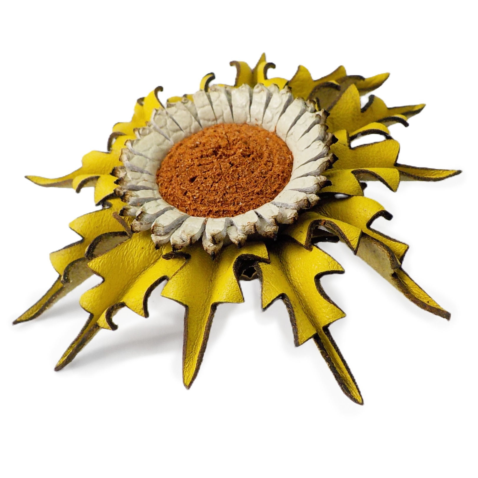Broche Eguzkilore de cuero Amarillo combinado canela