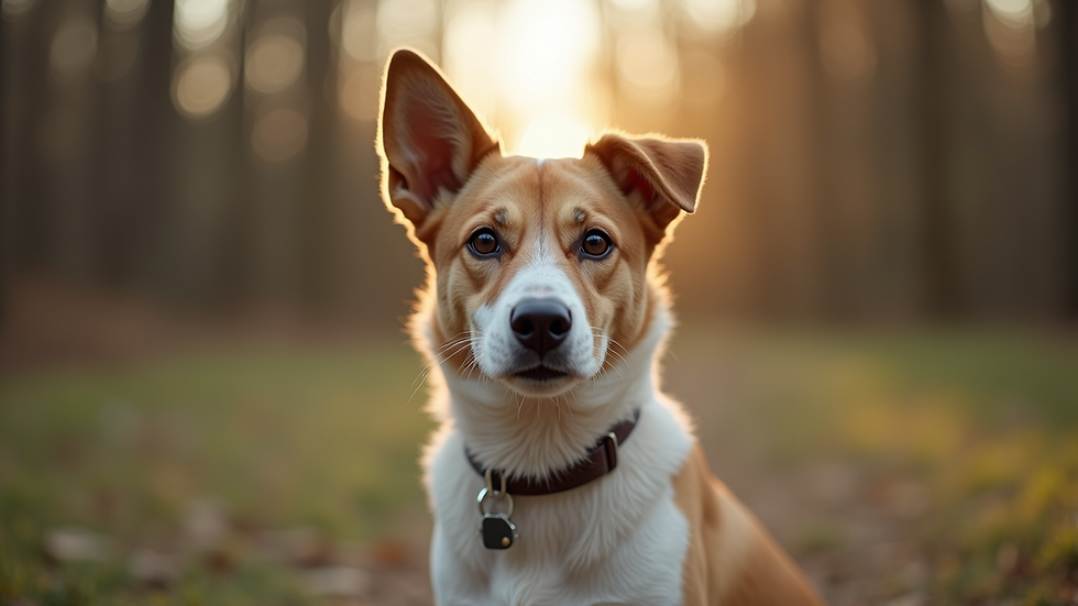 Eye-level view of a dog sitting attentively during training