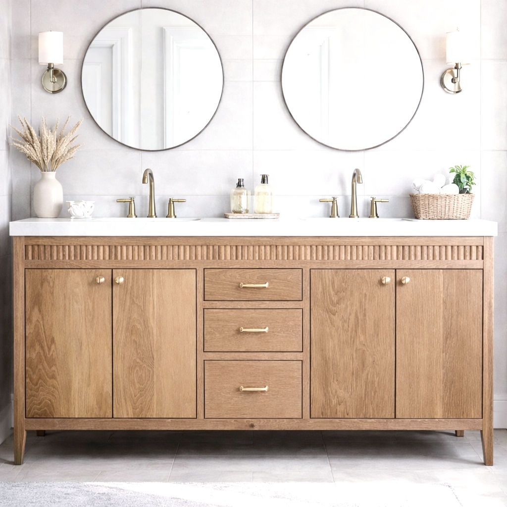 Reeded White Oak Bathroom Vanity