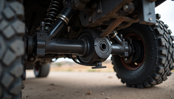 Eye-level view of a full width Dana 60 axle mounted on a Toyota solid axle swap setup
