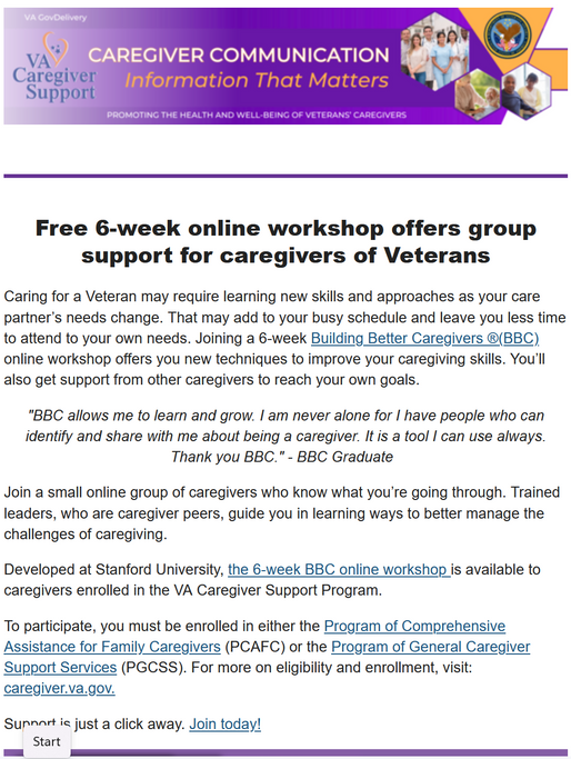 Caregivers 6-Week Online Workshop