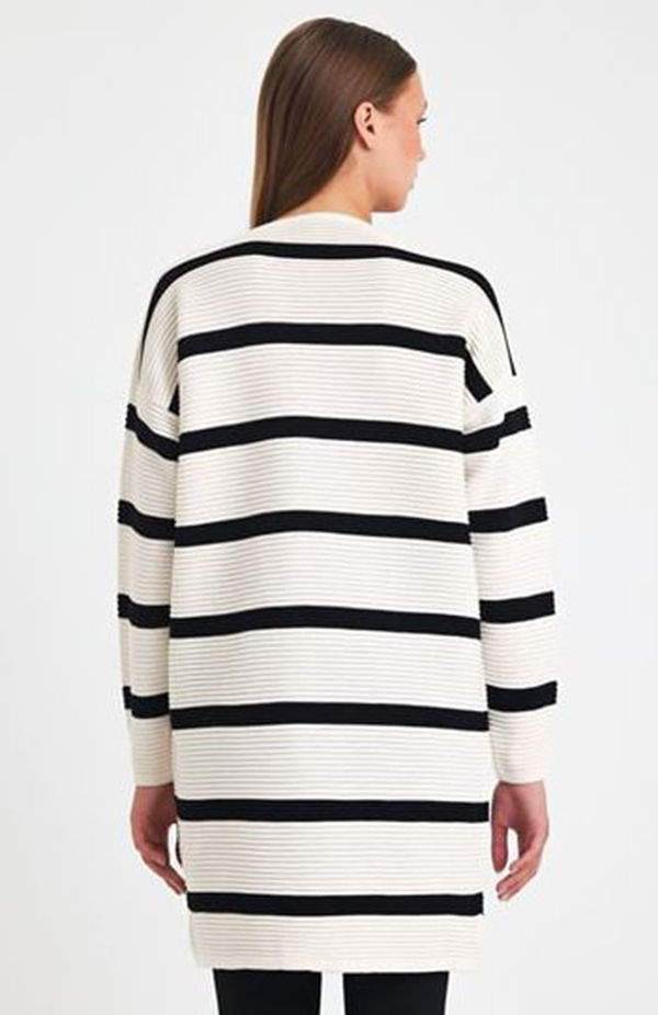 Küçük resim: Çizgili Fitilli Düğmeli Triko Hırka- Standart Beden (S,M,L,XL)