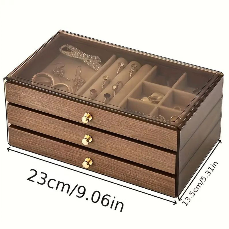 3 Katmanlı Ahşap Çekmeceli Takı Kutusu