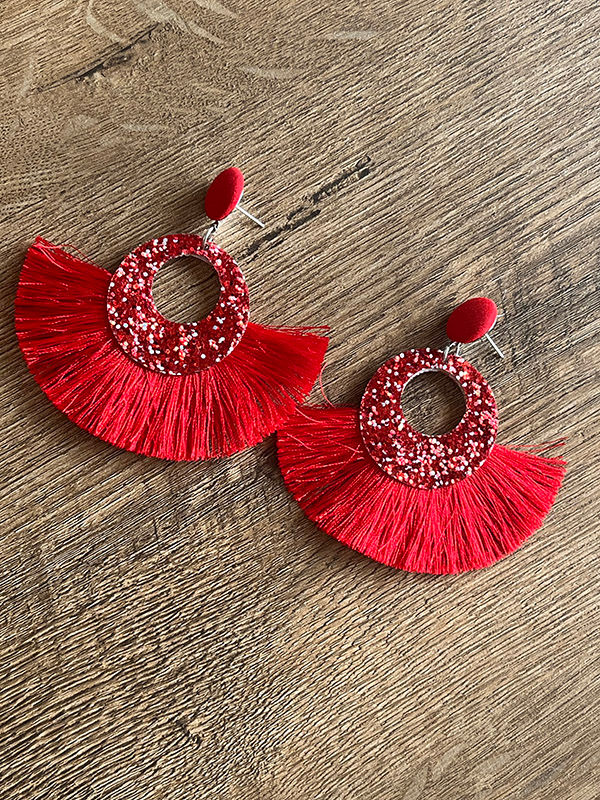 Küçük resim: İri Püsküllü Renkli Boncuklu Boho Tarz Kadın Küpe