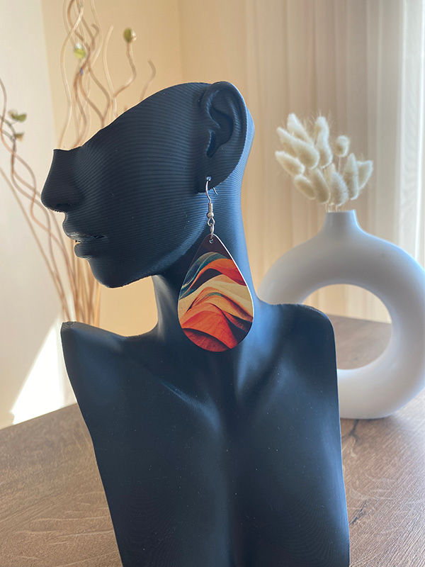 Küçük resim: Ahşap Desenli Motifli Bohem Tarzı Sallantılı Küpe