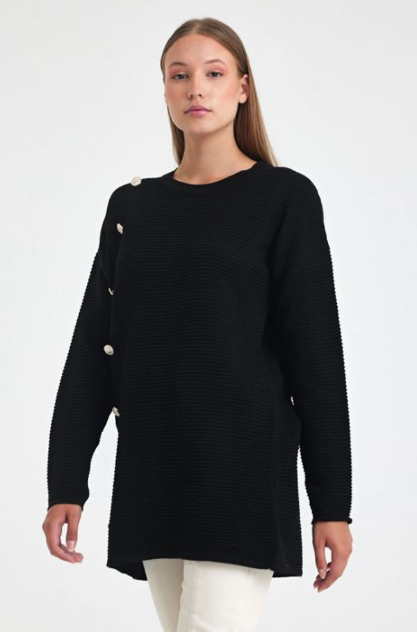 Küçük resim: Düğmeli Triko Kazak- Standart Beden (S,M,L,XL Bedenler)