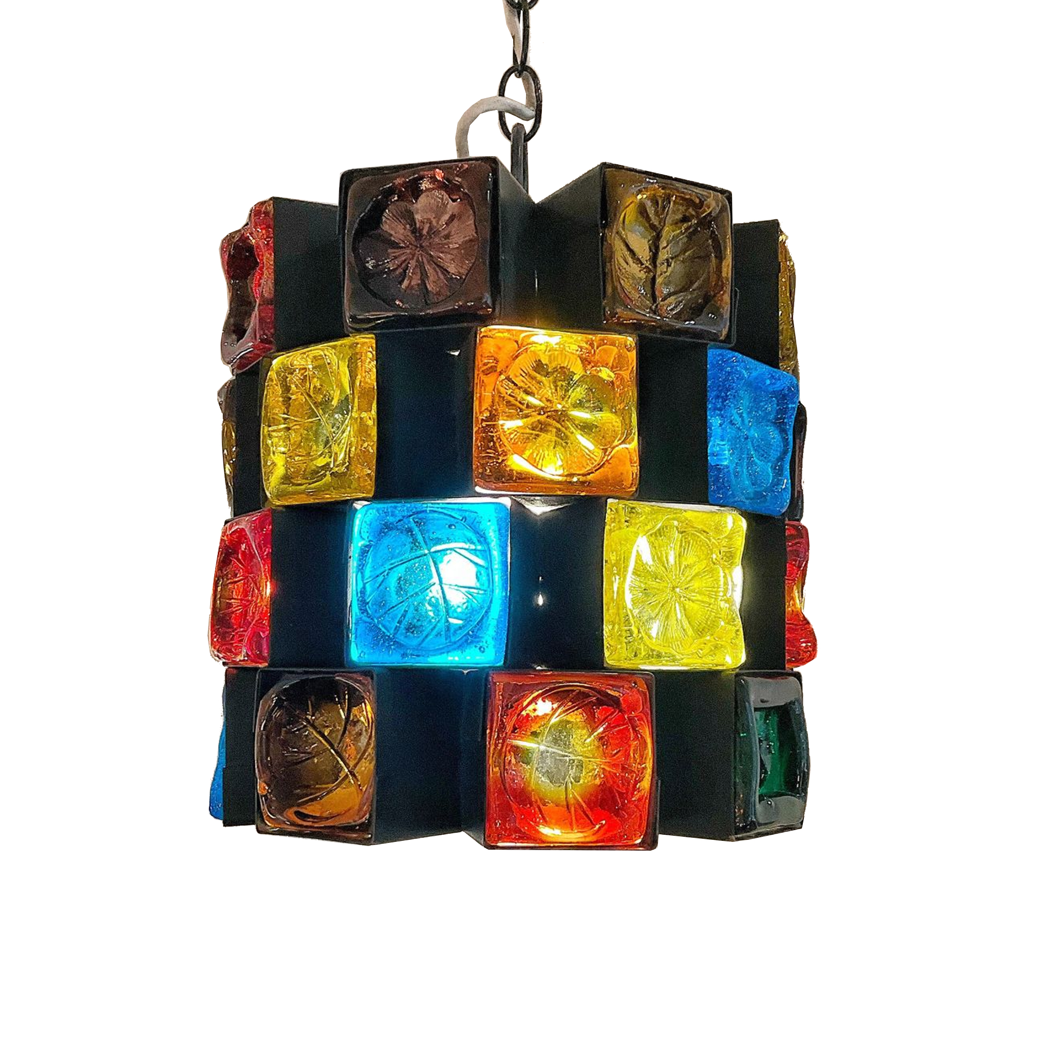 Suspension Brutaliste en verre et acier '70s Feders, Felipe Delfinger