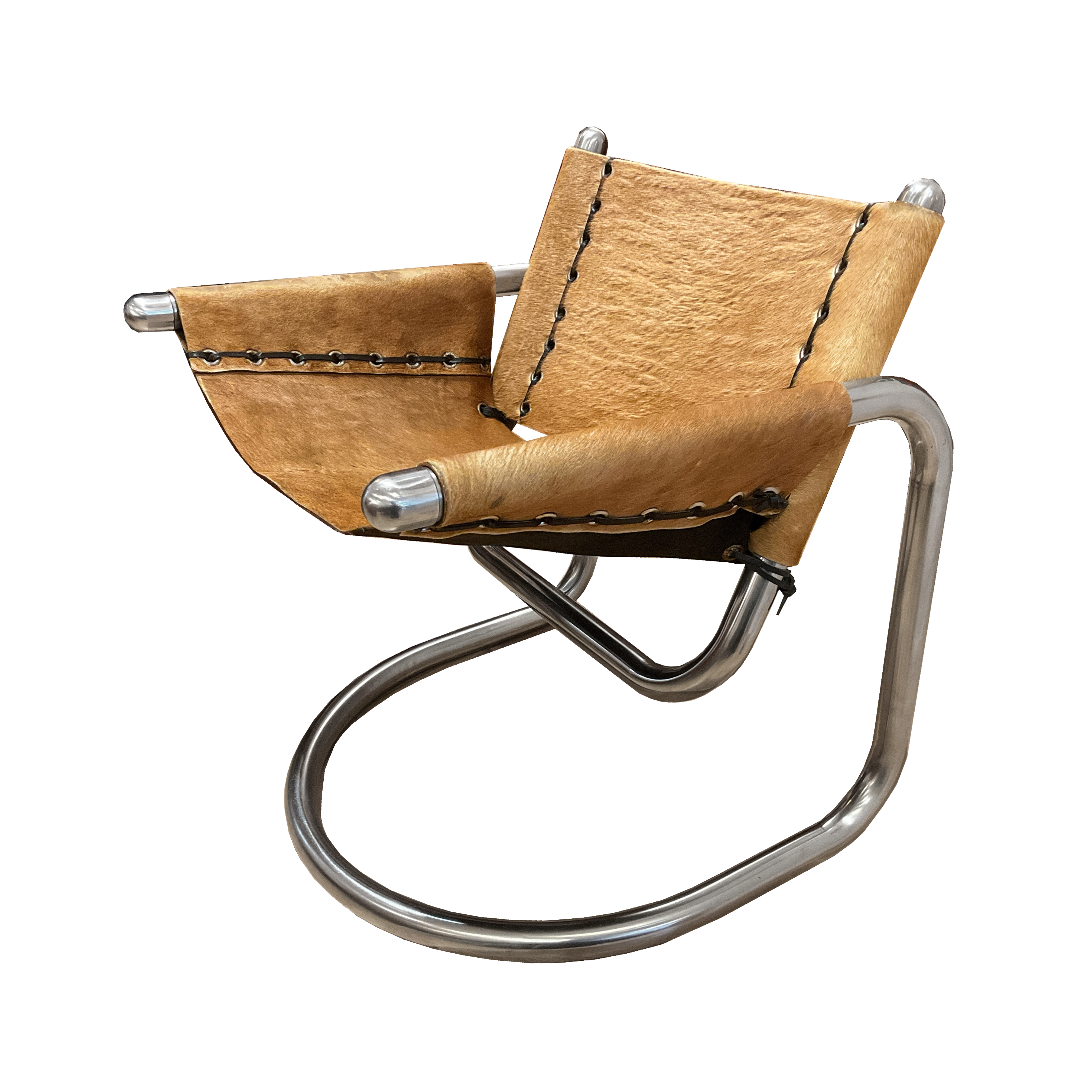 Fauteuil en Chrome (aluminium poli ) '70s peau de buffle originale