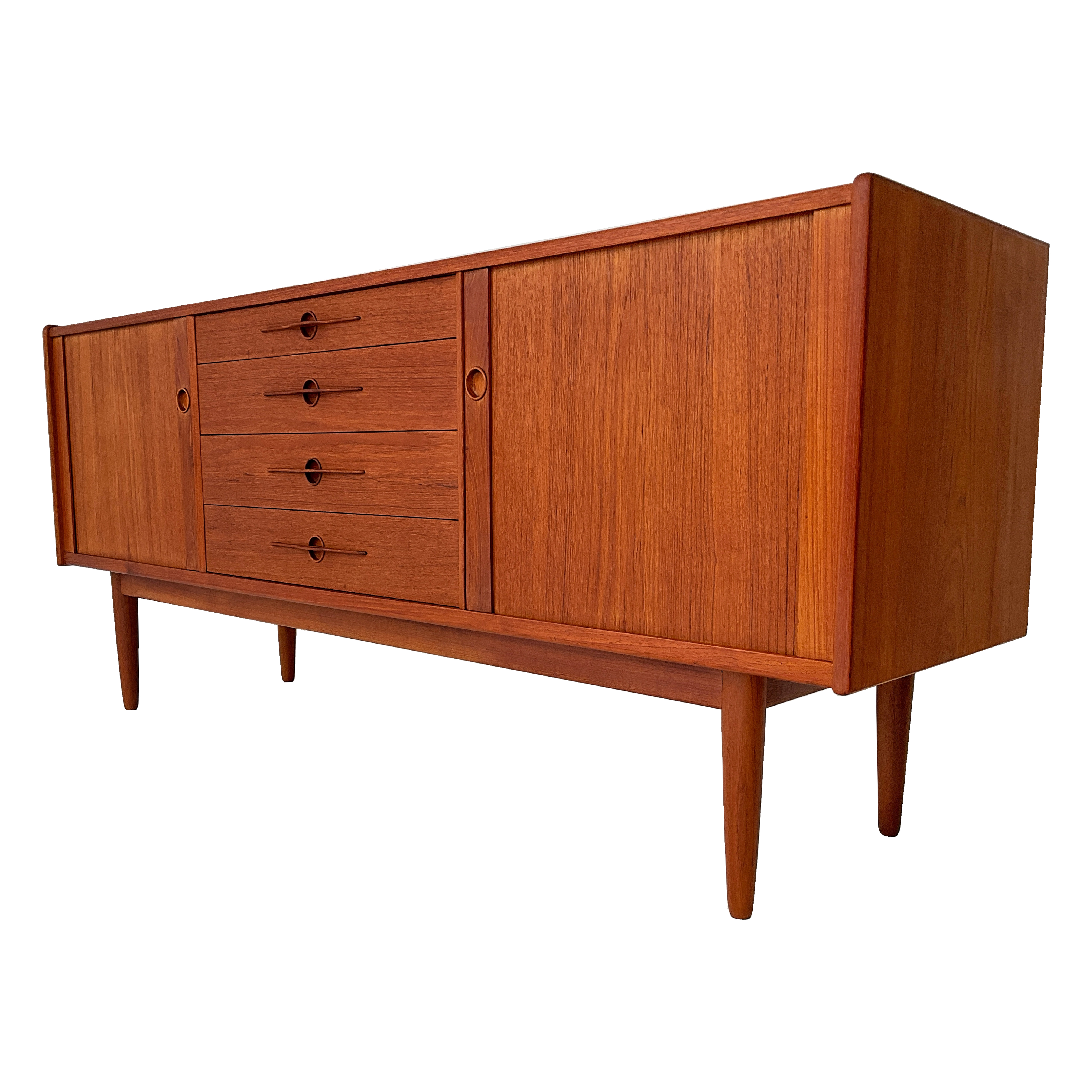 Buffet en teck '60s, portes tambour Harry Østergaard pour Randers Mobelfabrik,Denmark