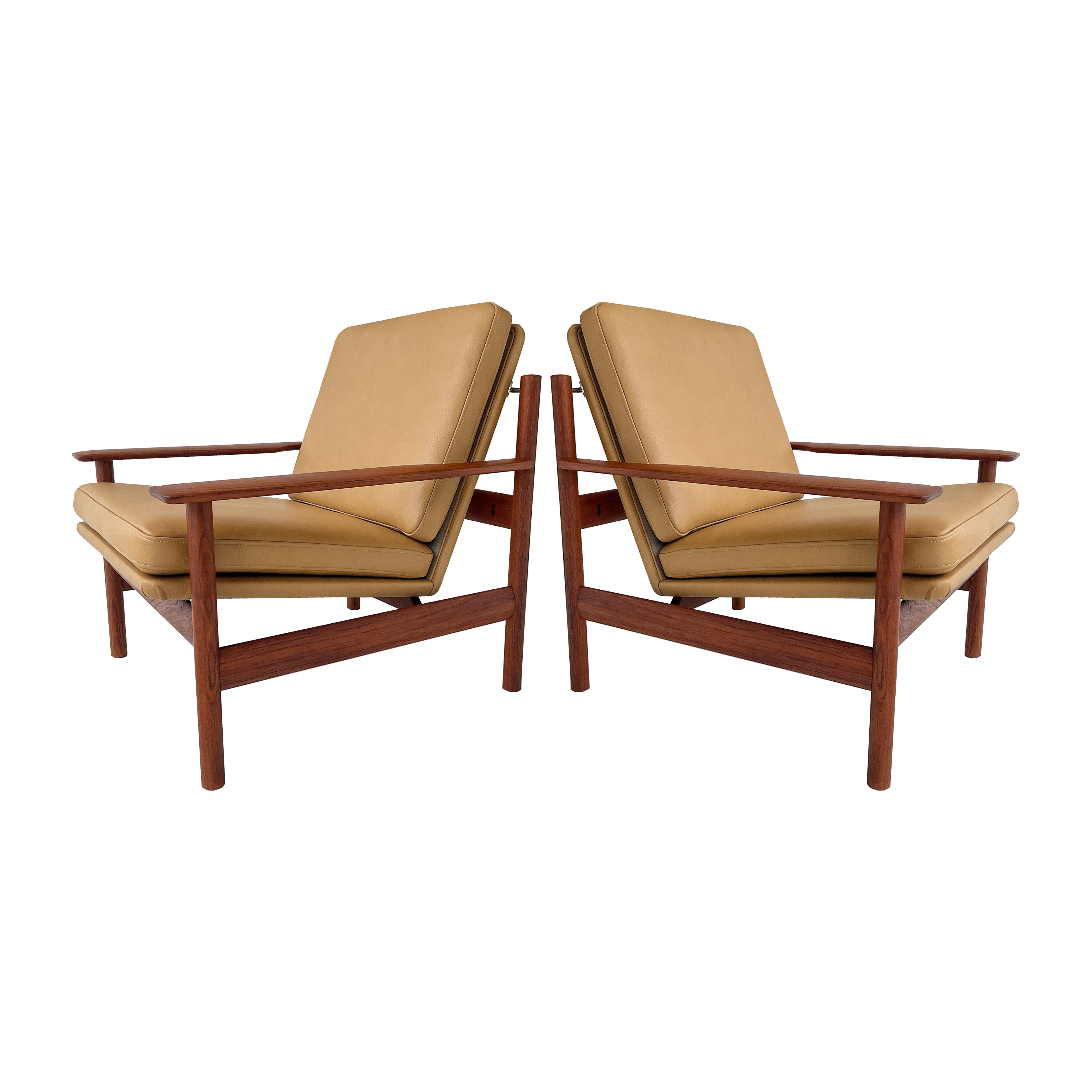 Rare, Paire de fauteuil en teck et cuir '60s