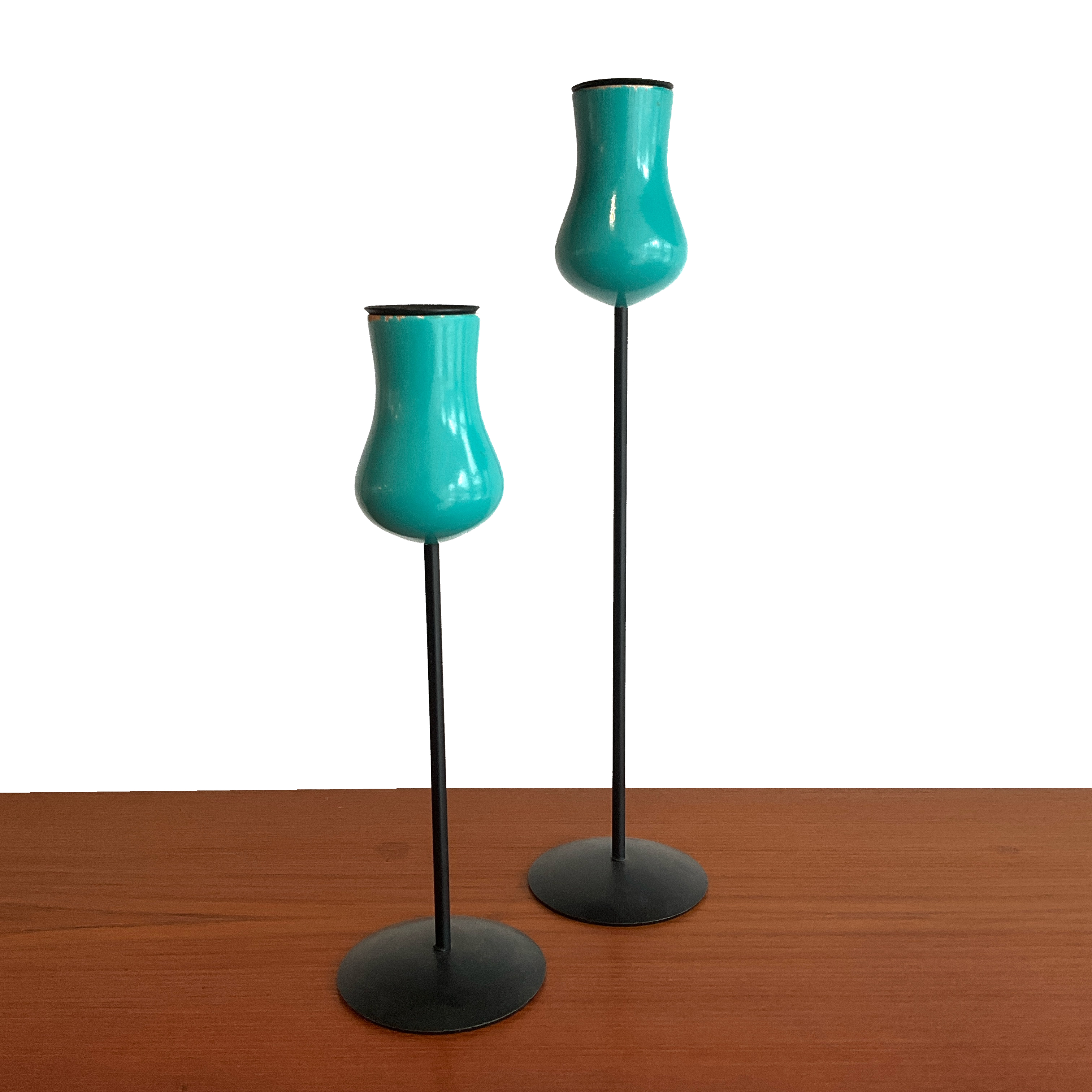 Bougeoirs en bois peint et acier '60s Denmark