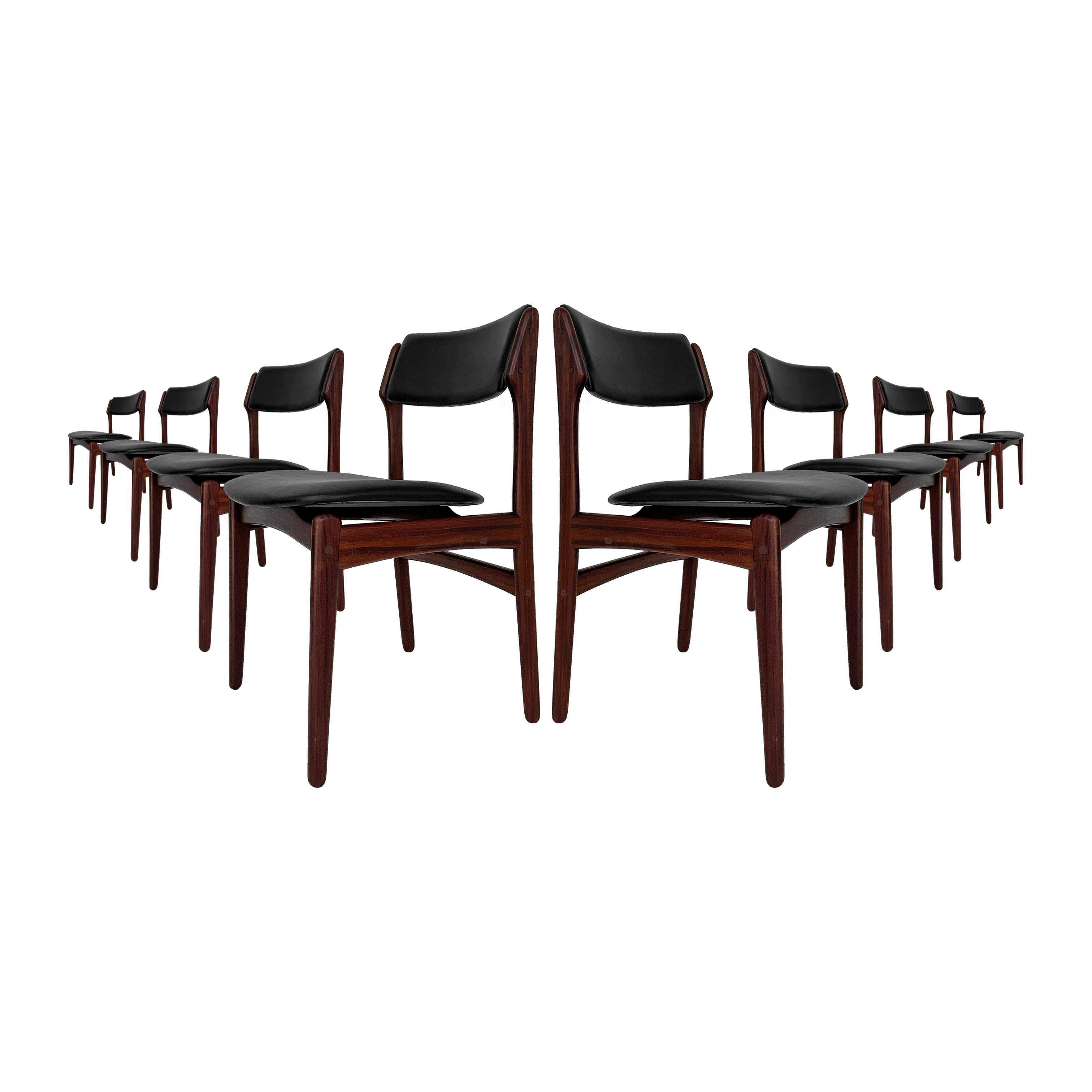 8 Chaises en teck '60s Erik Buch, Denmark