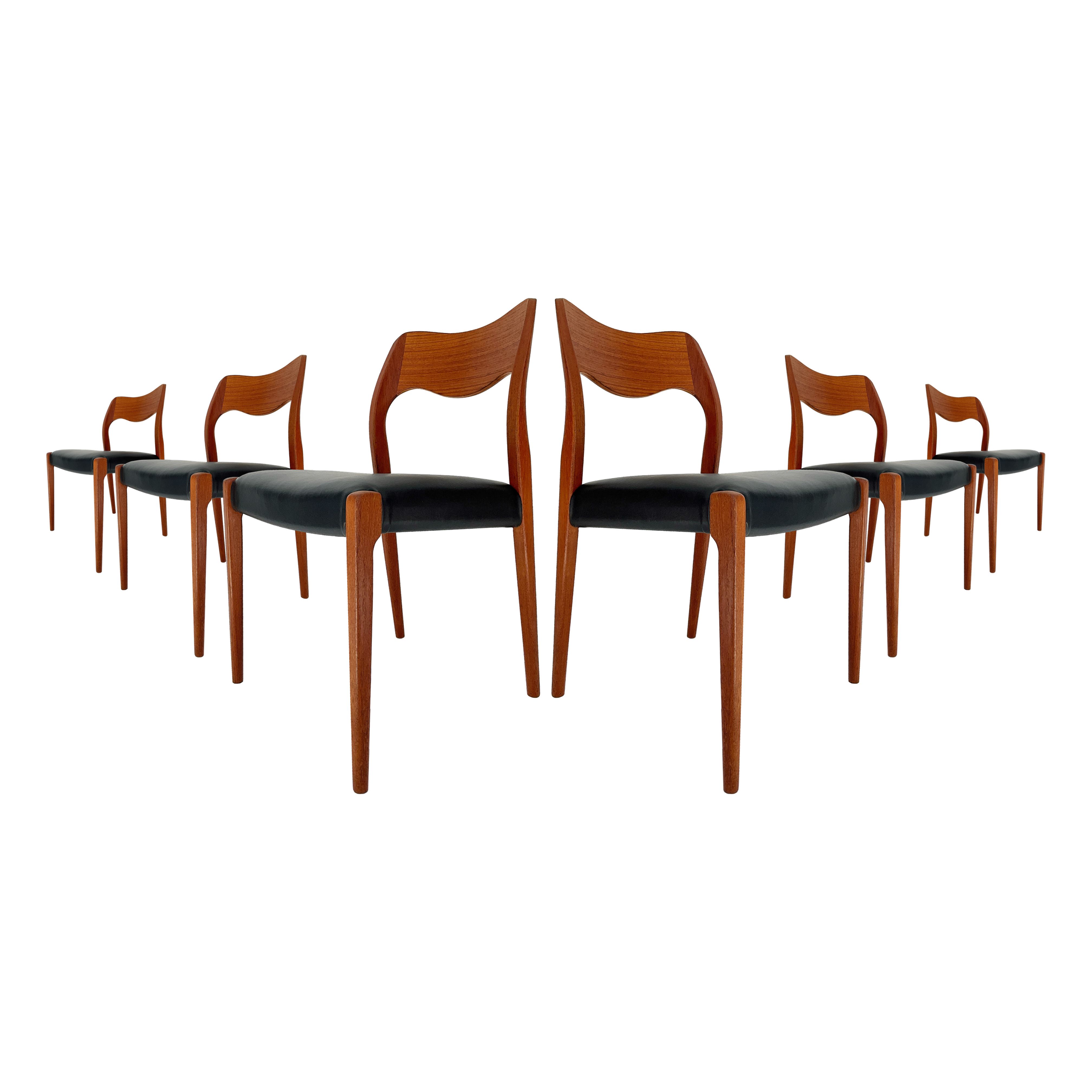 6 chaises en teck '60s Modèle 71 par Neils O. Møller, pour J.L. Møller, Denmark