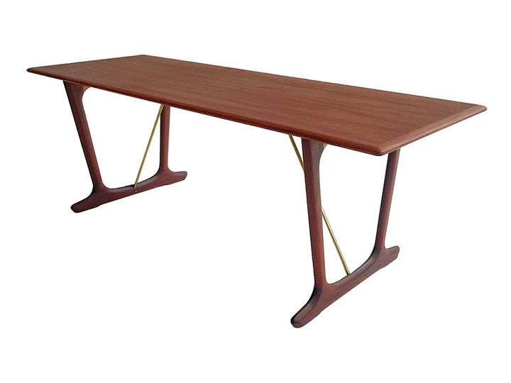 Table basse et laiton en teck '60s Denmark