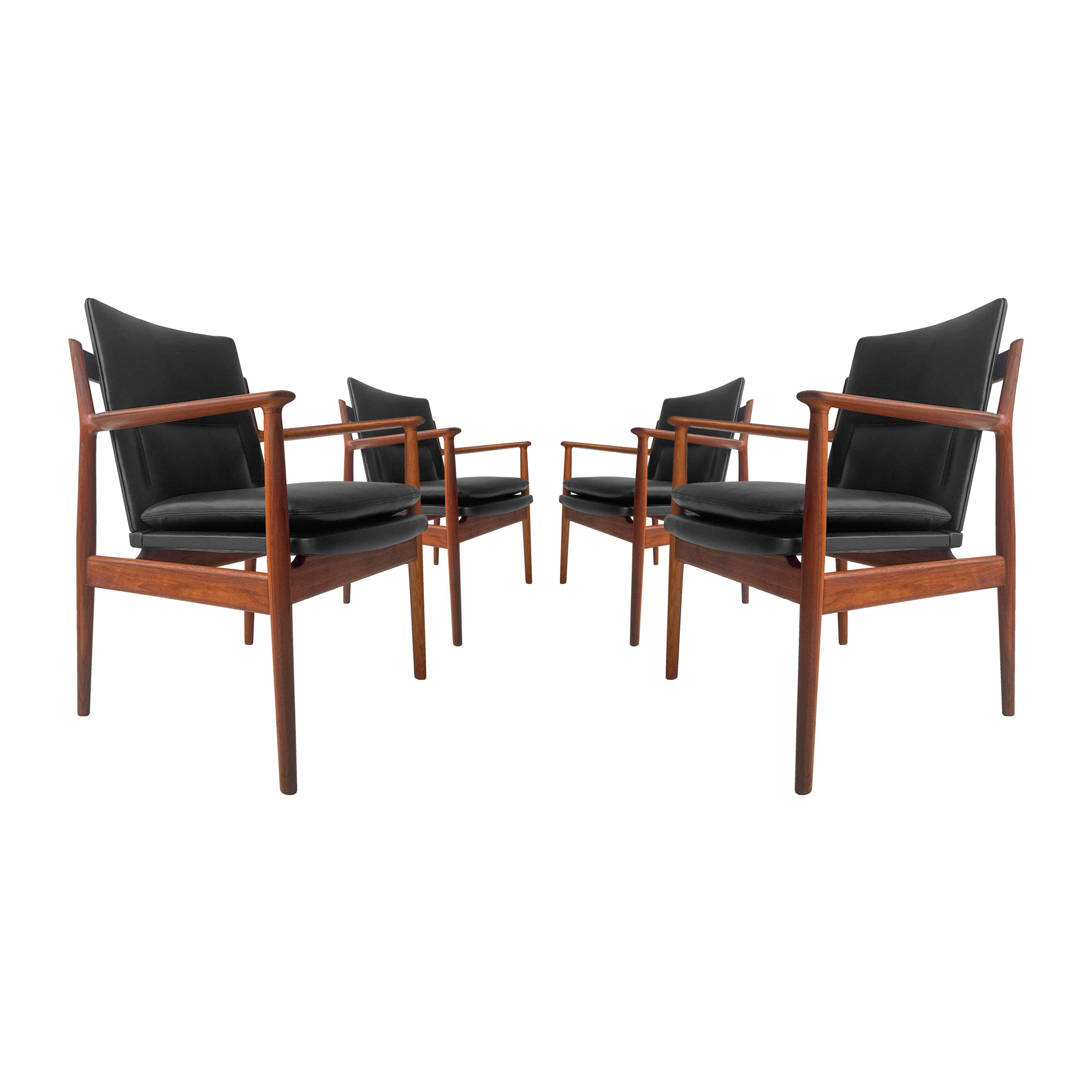 4 fauteuils en cuir et noyer européen, 60s modèle 341 par Arne Vodder pour Sibast Møbler , Denmark