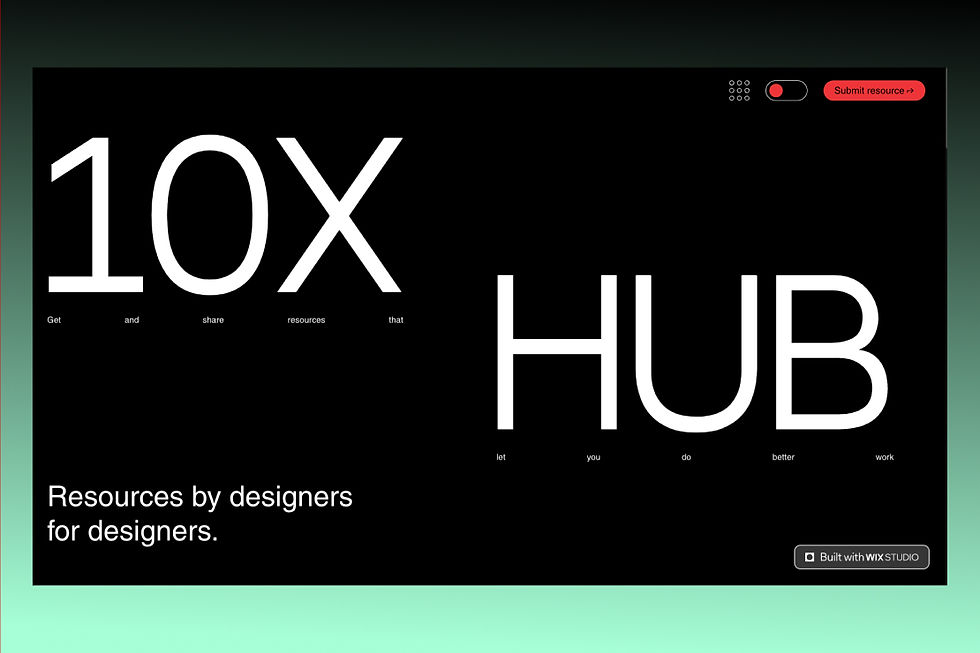 Screenshot of the 10X Designers Hub website in dark mode