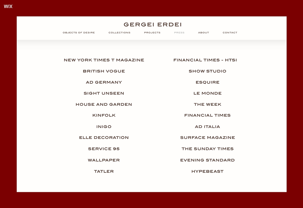 screenshot of Gergei Erdei Wix website