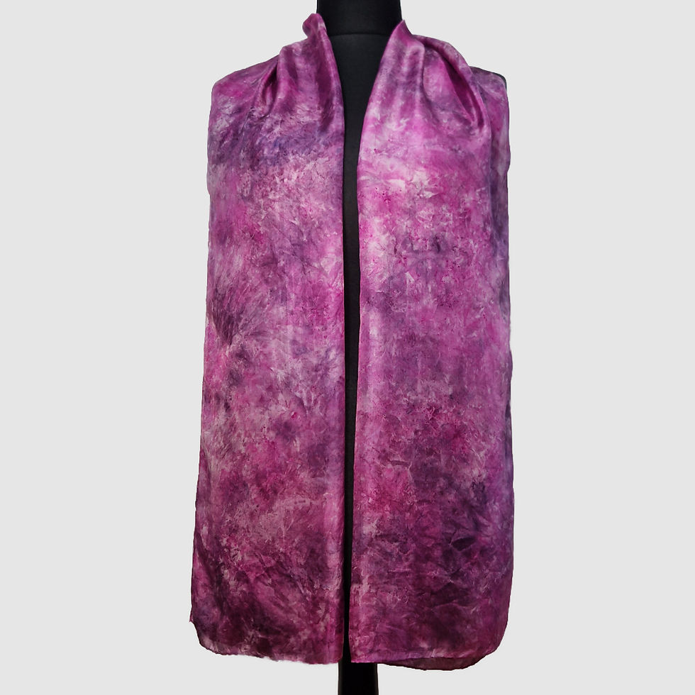 Thumbnail: 'Plum WIne’ Hand Dyed Silk Scarf displayed on mannequin