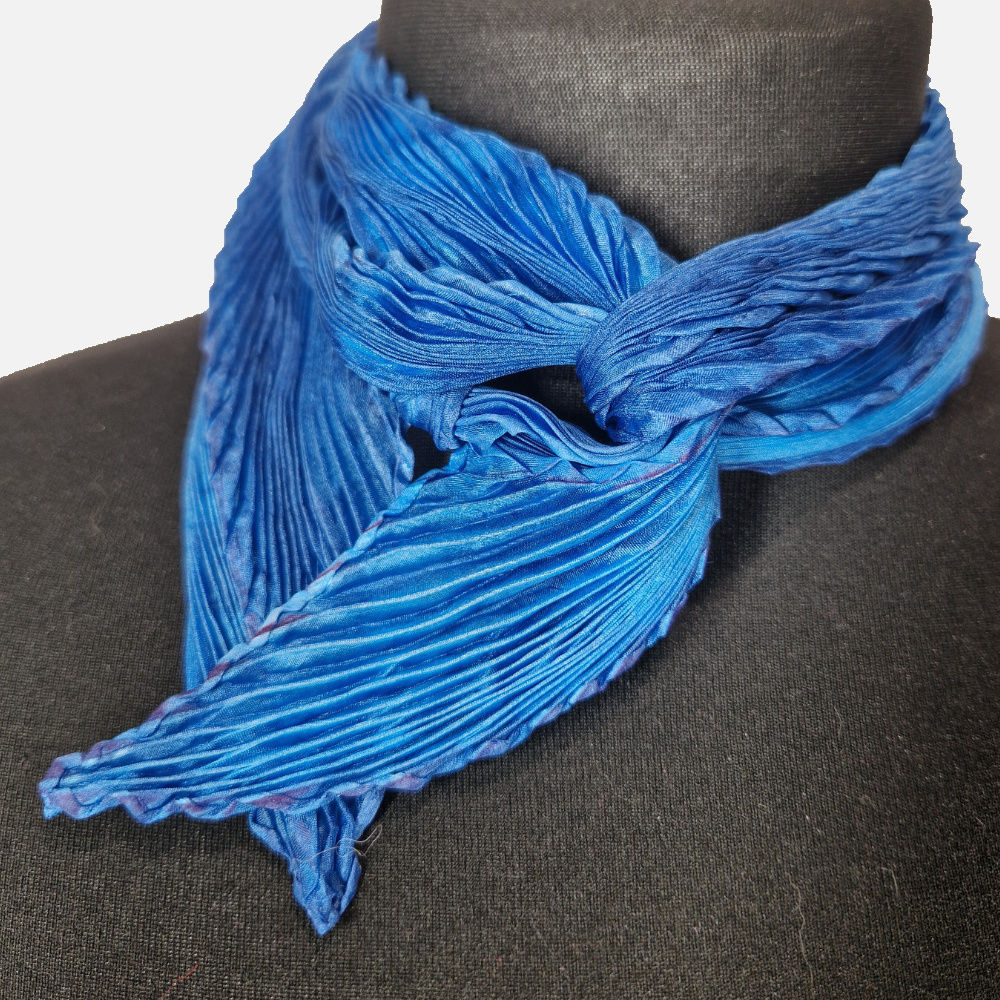 Marine Arashi Shibori Pleated Silk Accent Scarf