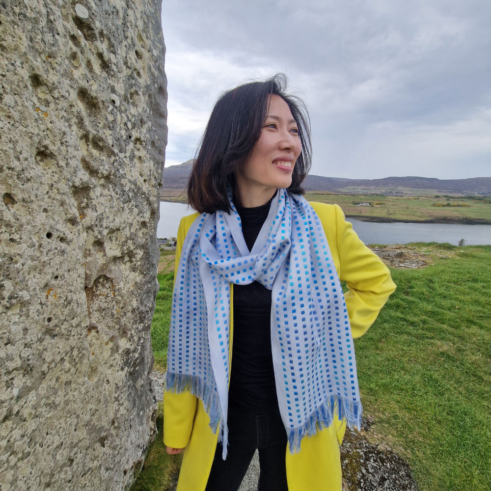 Misty Blues Handwoven Silk Scarf