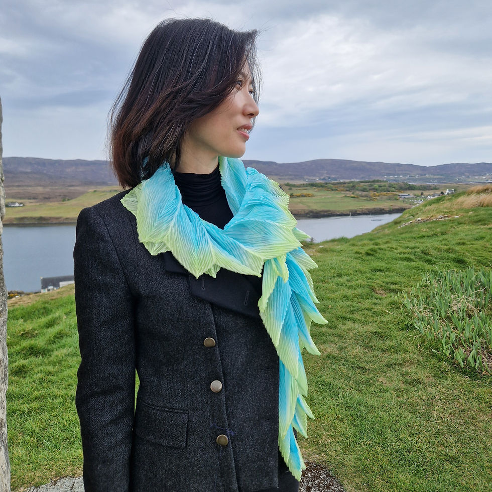 Thumbnail: Cool Breeze Arashi Shibori Feather Pleated Silk Scarf