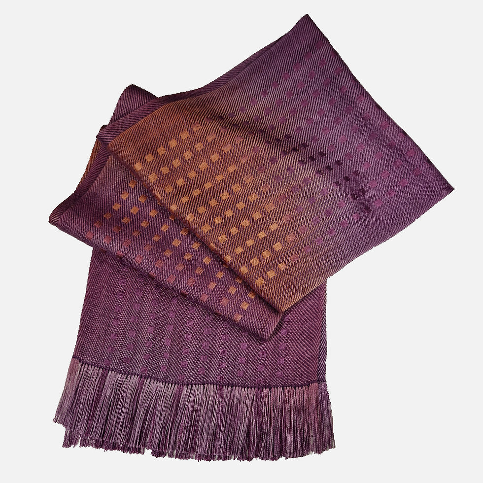 Thumbnail: Wineberry Pixels Handwoven Silk Scarf