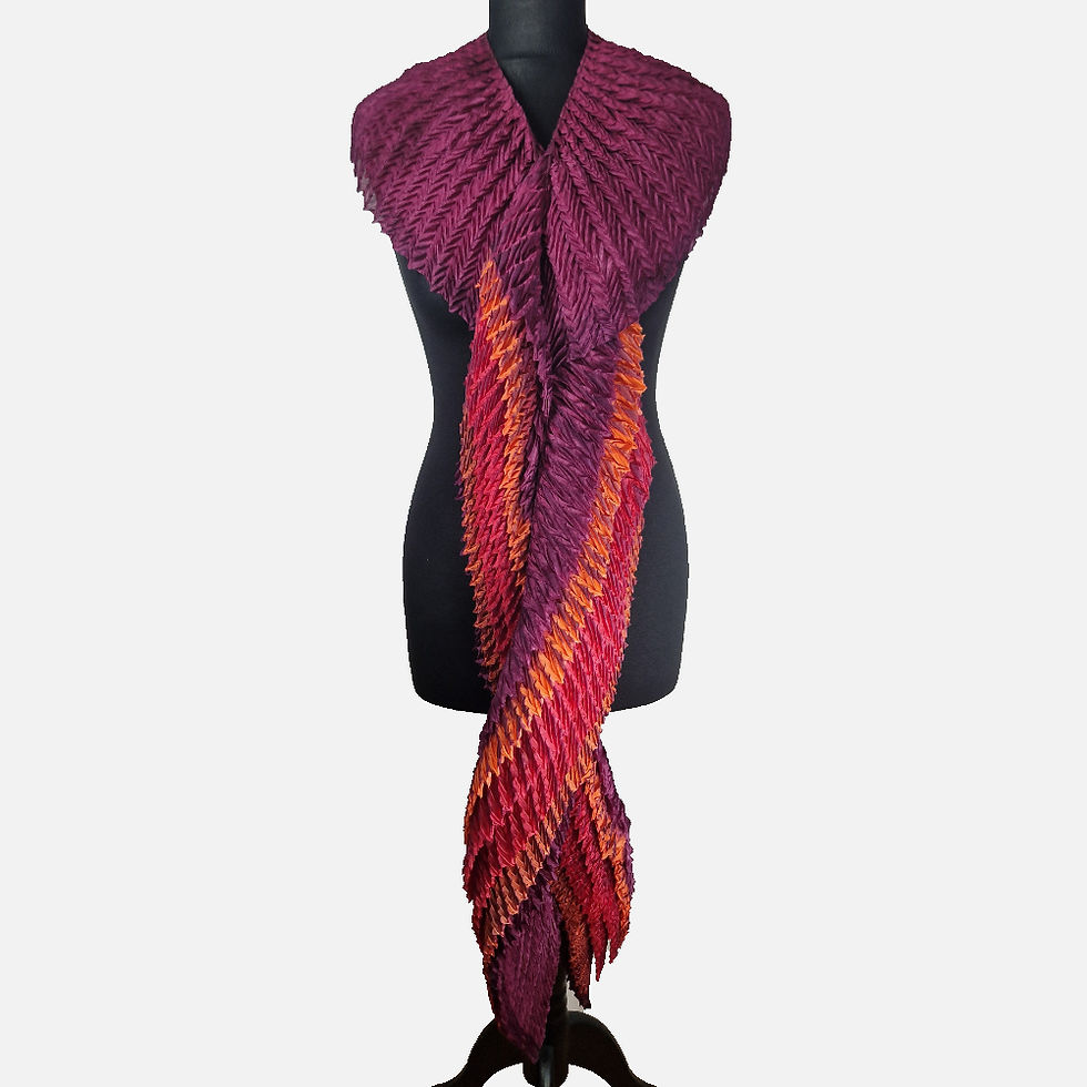 Thumbnail: Plum Ripple Arashi Shibori Pleated Silk Scarf reverse