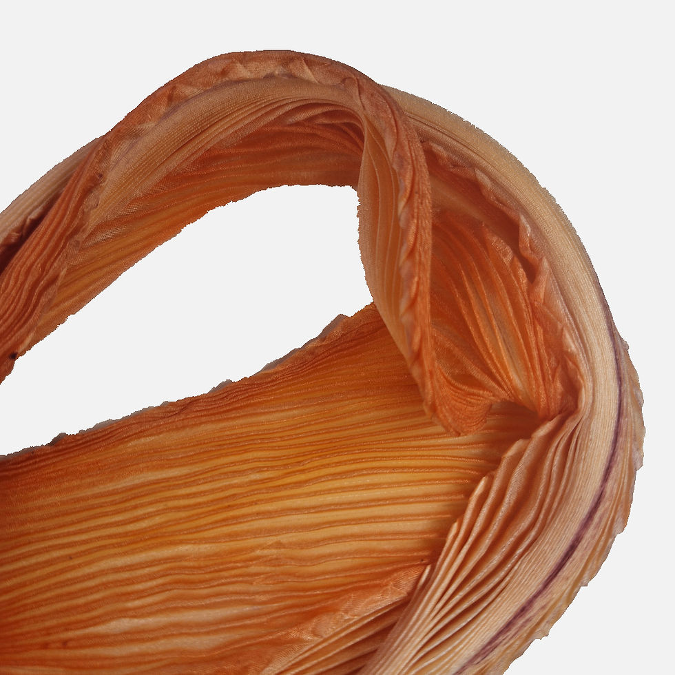 Thumbnail: 'Papaya' Arashi Shibori Pleated Silk Scarf showing colour and pleats