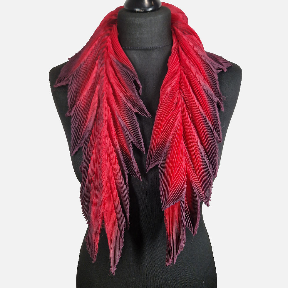 Dragon Fire Arashi Shibori Pleated Silk Scarf full length