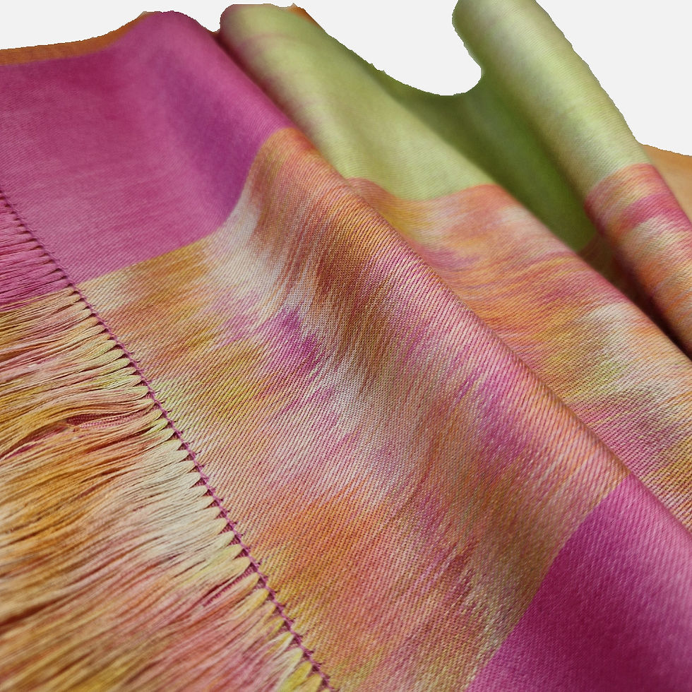 Thumbnail: Handwoven Fiesta Waterfall Design Fine Silk Scarf fringe detail