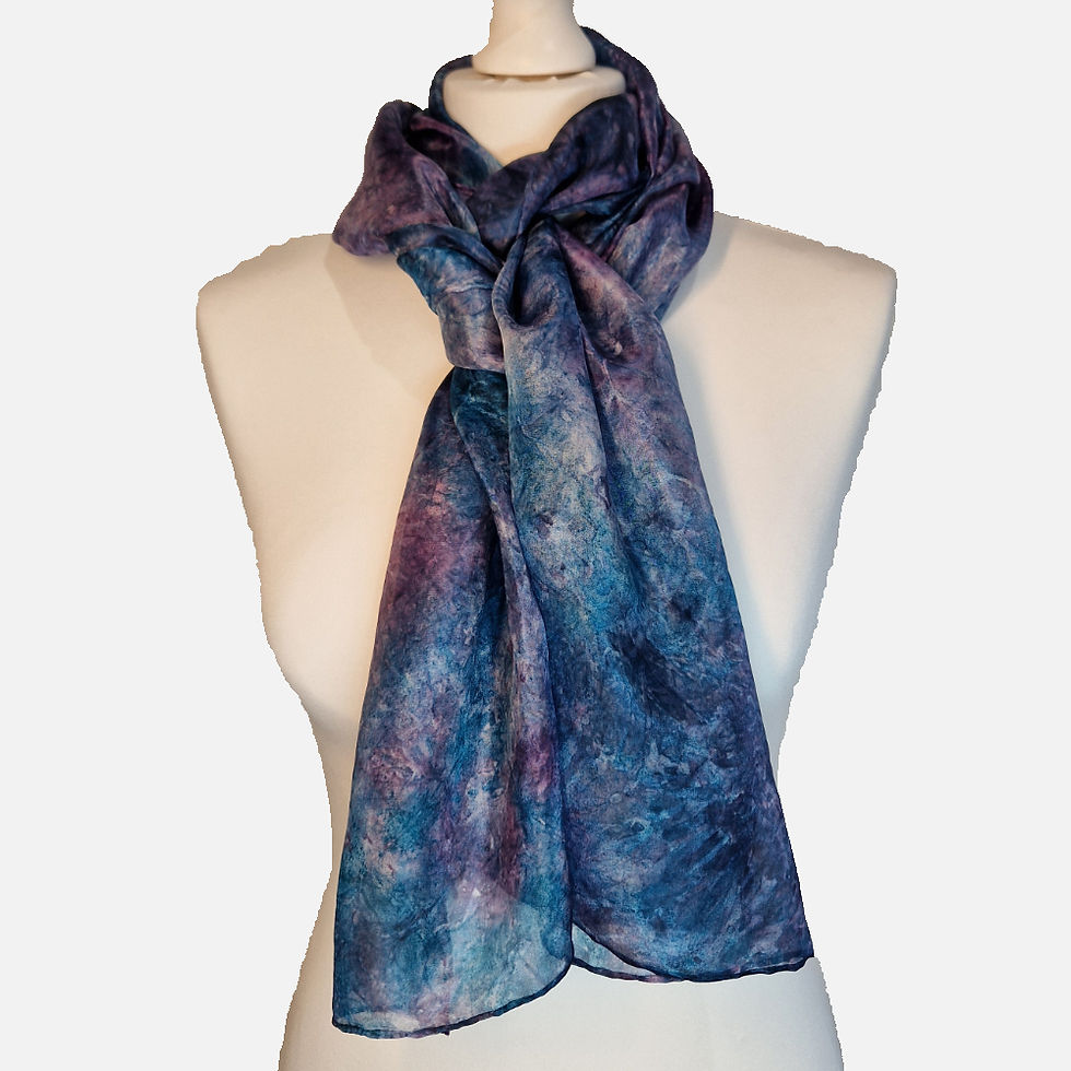 'Croft Heather' Hand Dyed Silk Scarf shown on mannequin