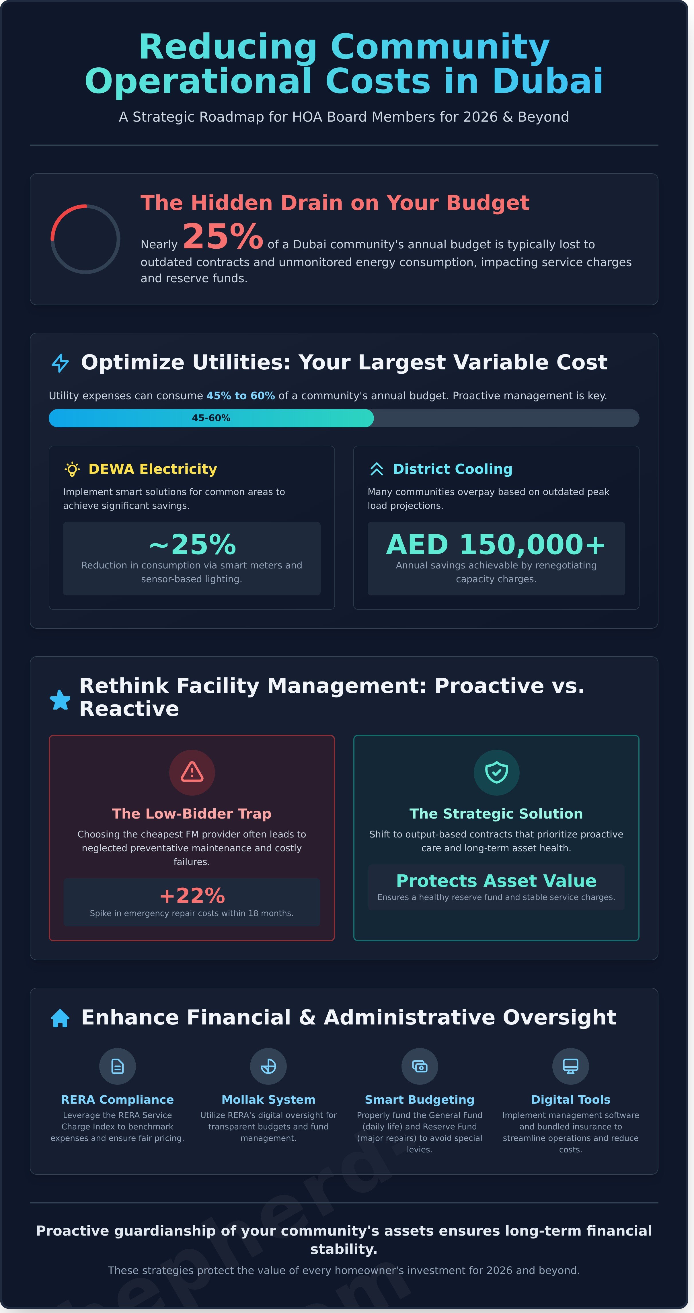 Reducing community operational costs dubai infographic - visual guide