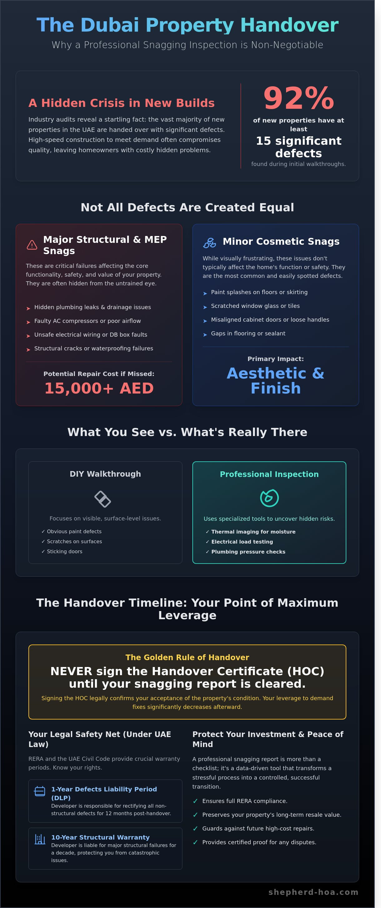 Snagging and inspection checklist dubai infographic - visual guide