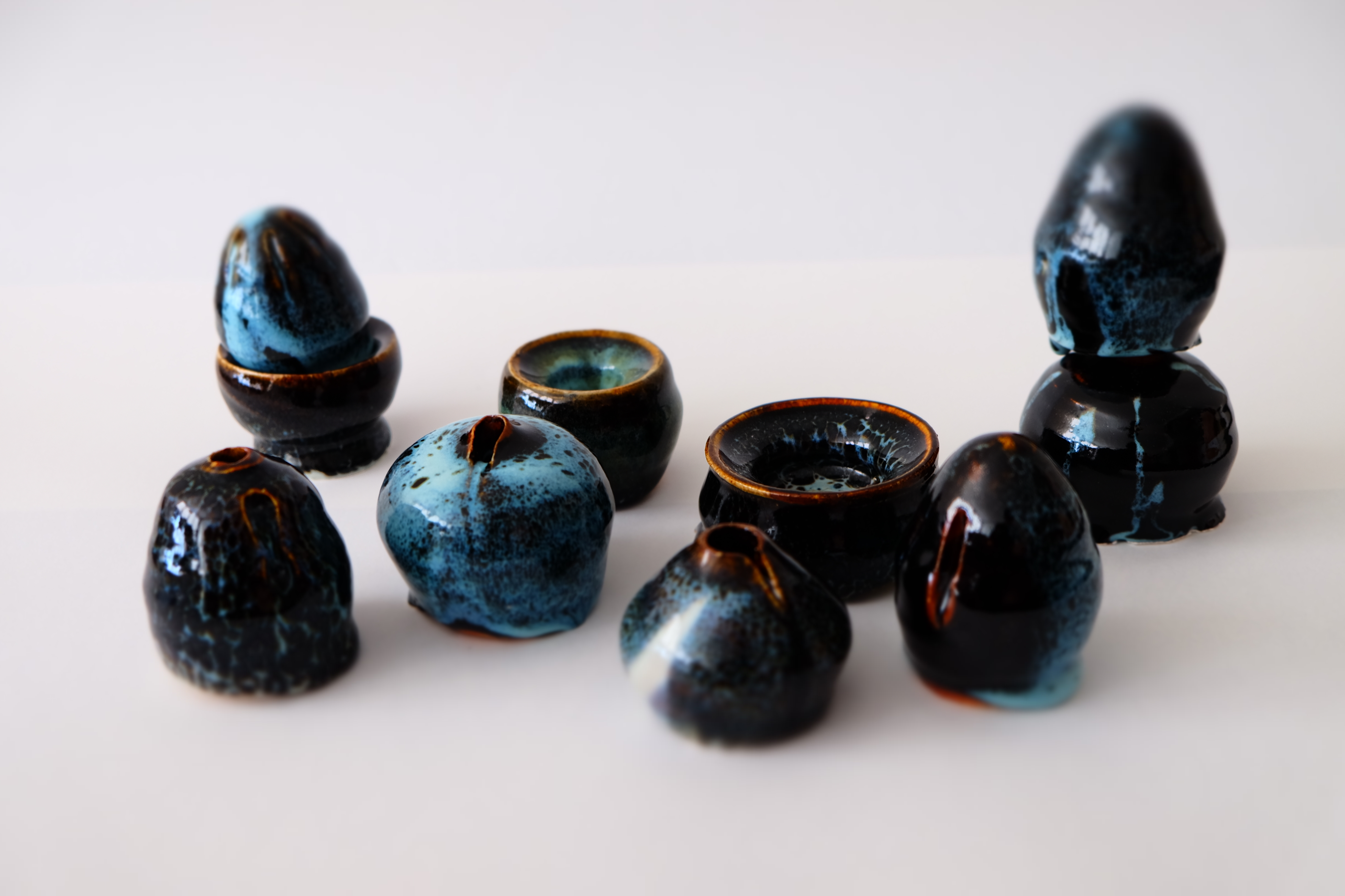 Blue and black ceramic vases
