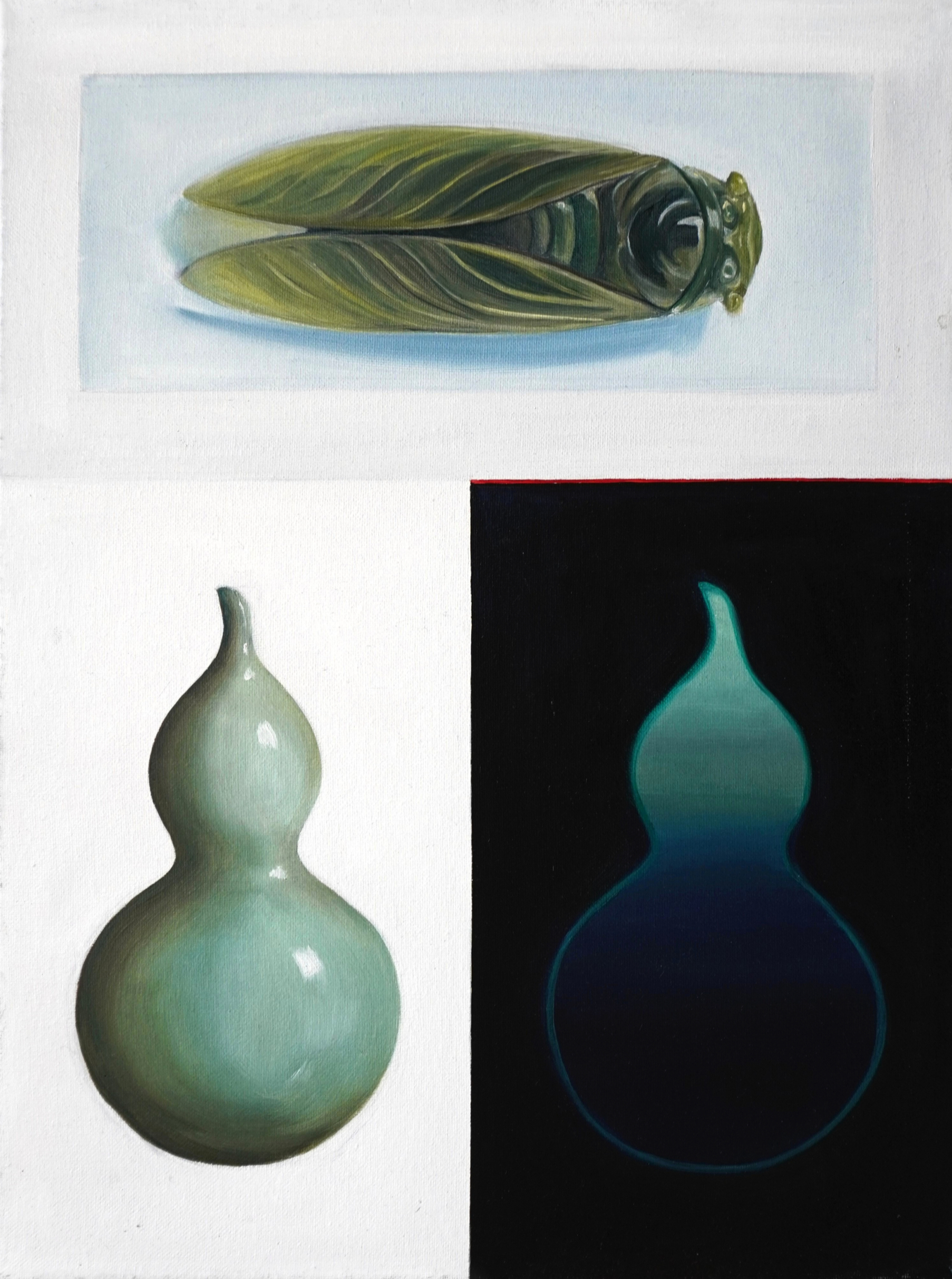 oil painting of cicada and gourds by artist Marina Yang
