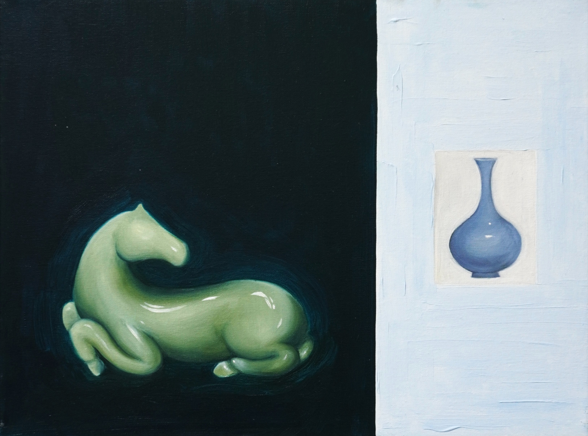 oil painting of horse and vase by artist Marina Yang