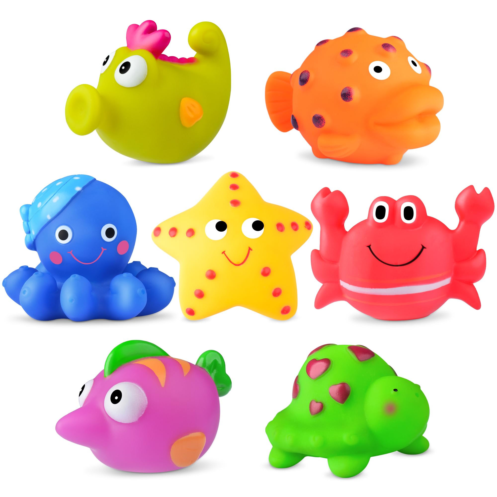 Soft Sea Animal Bath Toys for Toddlers - 7 Pcs Set (No Holes)