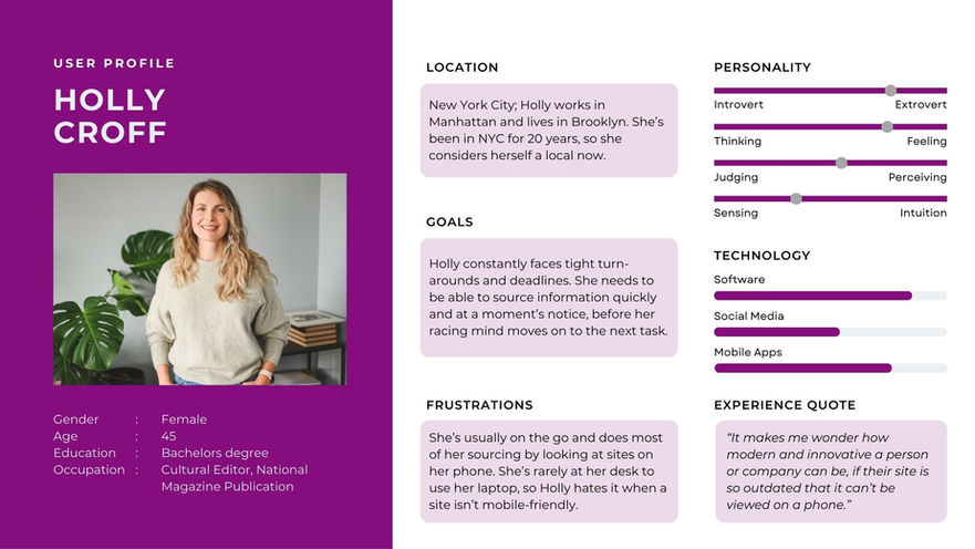 User Persona for Dorothy DeLong - Holly Croff