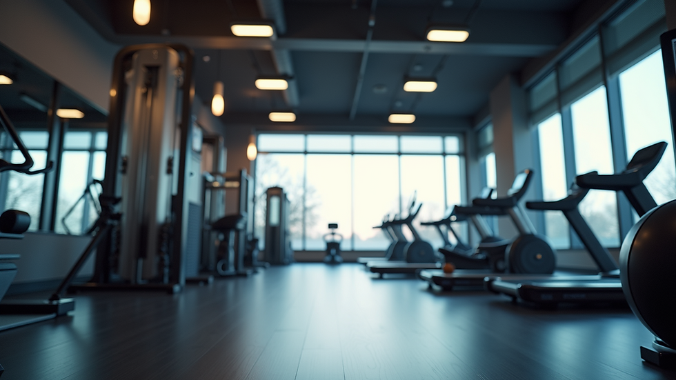 Eye-level view of a modern corporate gym with fitness equipment