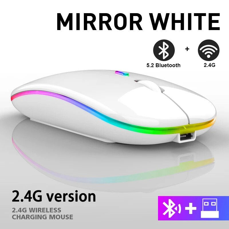 Thumbnail: Wireless Mouse RGB Rechargeable Bluetooth Mice Wireless Computer Mause LED Backl