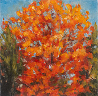 Oil painting of a bright autumnal tree
