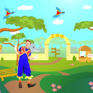 Palhaço Sorriso no zoo com música infantil do zoo, música educativa sobre os animais, ideal para crianças aprenderem de forma divertida.