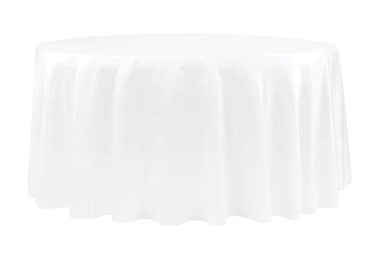 120” round white satin tablecloth 