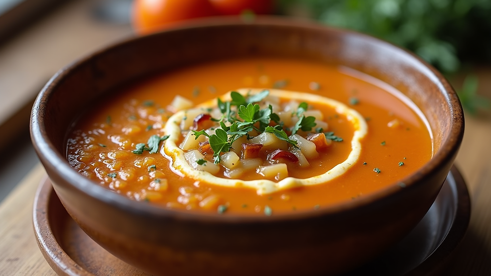 Close-up view of a classic French onion soup served in a rustic bowl