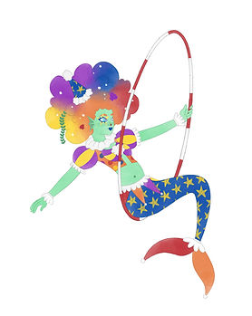 clown mermaid illustration fantasy children's book whimsical