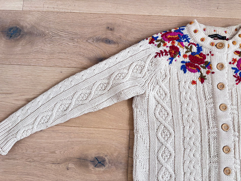 Thumbnail: 花刺繍のケーブルニットカーディガン｜生成り