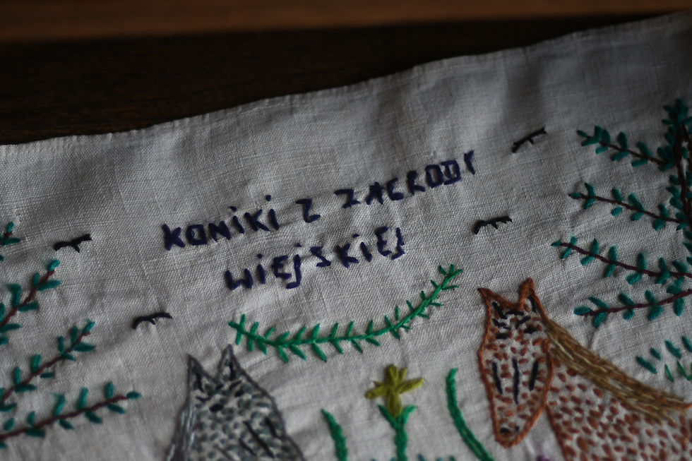 Thumbnail: アニャおばあちゃんの刺繍タペストリー　大地の馬たち
